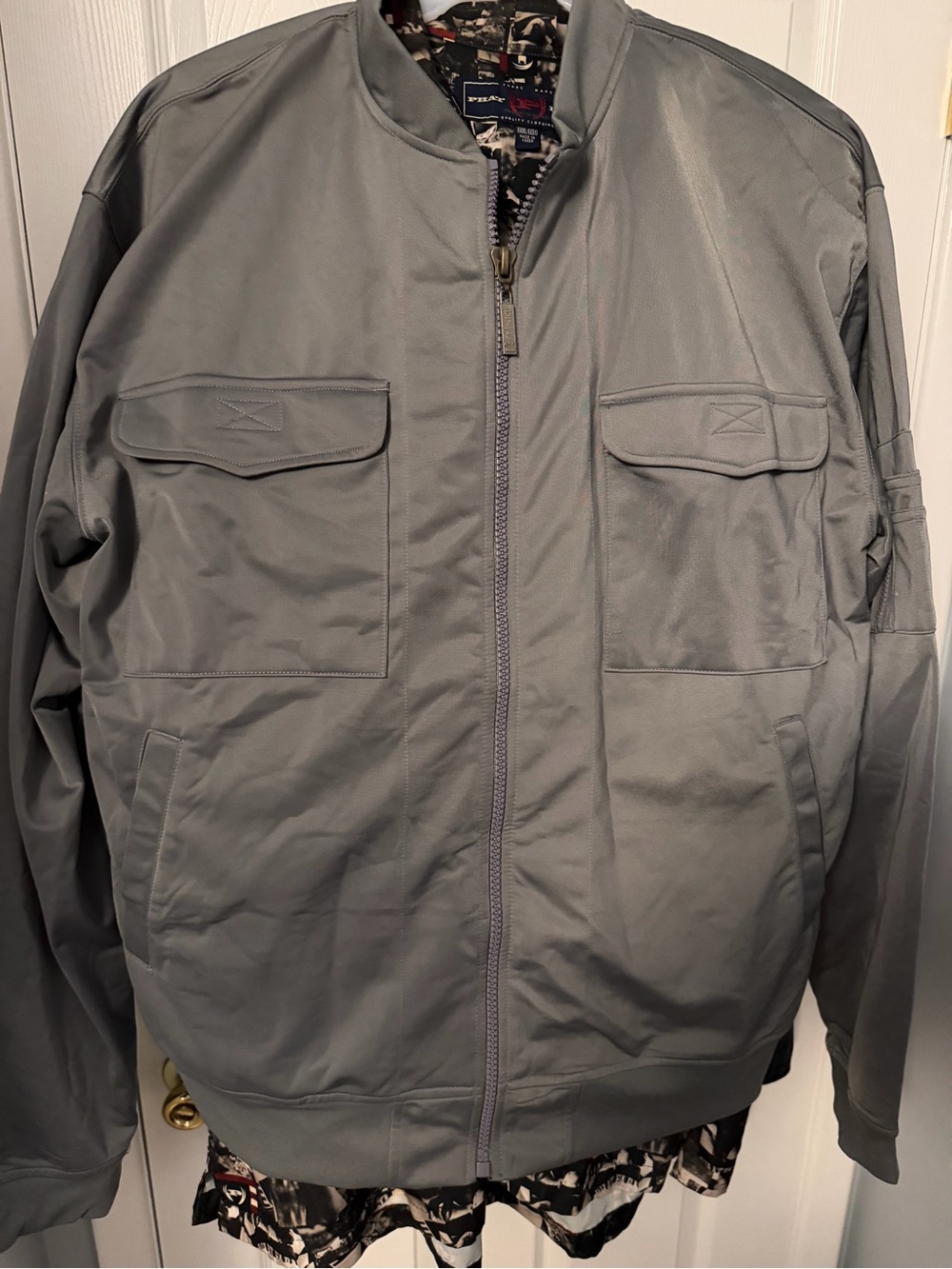 Ed Hardy Gray Bomber Jacket with Chest Flap Pockets